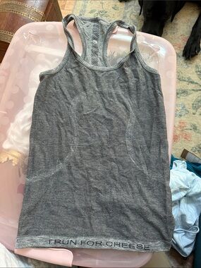 lululemon athletica Gray Racerback Tank with 'I RUN FOR CHEESE' Hem